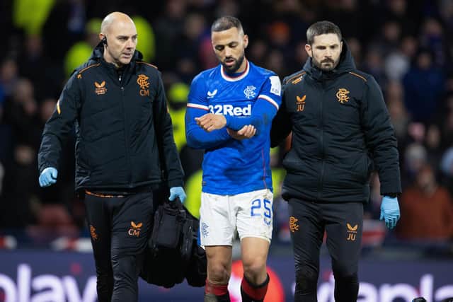 Rangers' Kemar Roofe leaves the field with an injury during the Viaplay Cup Semi Final win over Aberdeen at Hampden Park. (Photo by Alan Harvey / SNS Group)