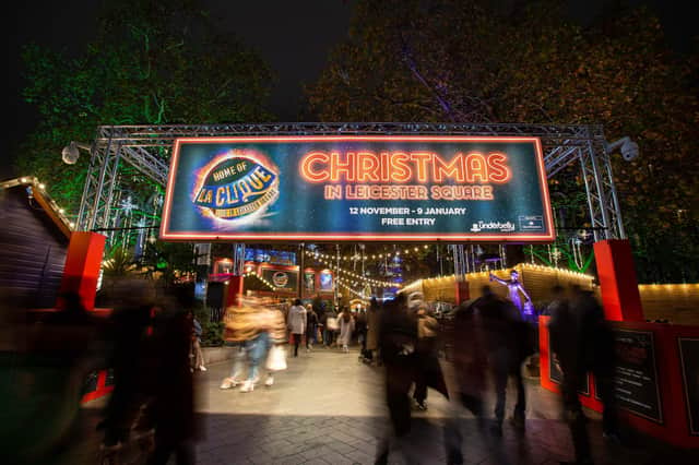 The Christmas market among the bright lights of Leicester Square. Image: Pasco Photography