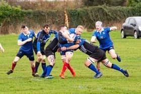 Dalziel put in a tackle during Saturday's defeat (Pic courtesy of Wigtownshire Rugby Club)