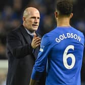 Rangers manager Philippe Clement and defender Connor Goldson at full time after the 2-1 win over Sparta Prague. (Photo by Rob Casey / SNS Group)