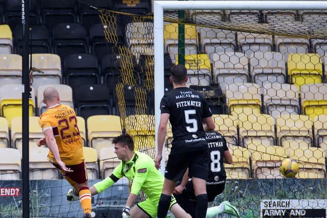 Liam Grimshaw lashes the rebound past Livi keeper Max Stryjek for the winning goal (Pics by Ian McFadyen)