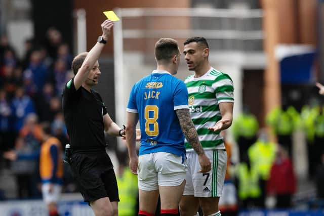 Celtic's Giorgios Giakoumakis and Rangers' Ryan Jack during Sunday's Old Firm derby.