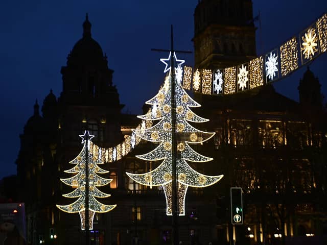 Christmas lights in George Square, Glasgow, on Saturday. Picture: John Devlin