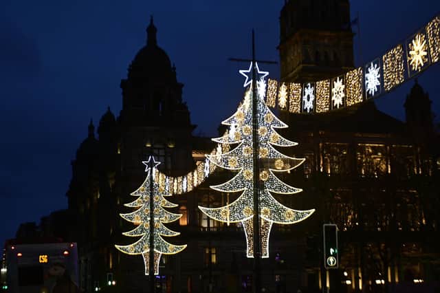 Christmas lights in George Square, Glasgow, on Saturday. Picture: John Devlin