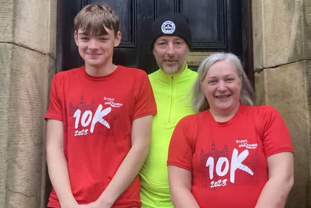 Mark, Andrew and Julie will be taking on the Glasgow 10K on October 6 - the couple's 23rd wedding anniversary!