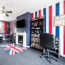 The Union Jack themed living room.