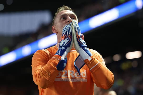 Rangers' Allan McGregor, here blowing kisses to the club's support following the closing game of last season, could be judged a club great in his position who does not require to defer to Andy Goram.  (Photo by Ross MacDonald / SNS Group)