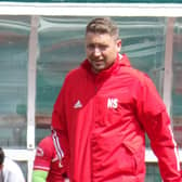 Neil Schoneville celebrated Lesmahagow Juniors' 3-1 win over Maryhill on Saturday from afar (Pic by David Grimason)