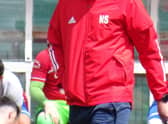 Neil Schoneville celebrated Lesmahagow Juniors' 3-1 win over Maryhill on Saturday from afar (Pic by David Grimason)