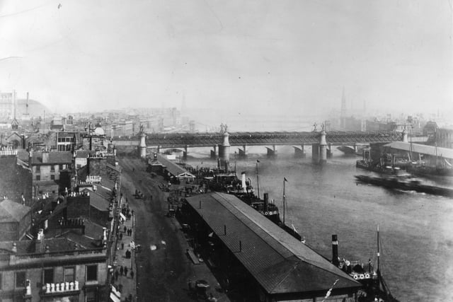 1870:  A bridge over the River Clyde as seen from the Sailors' Home.