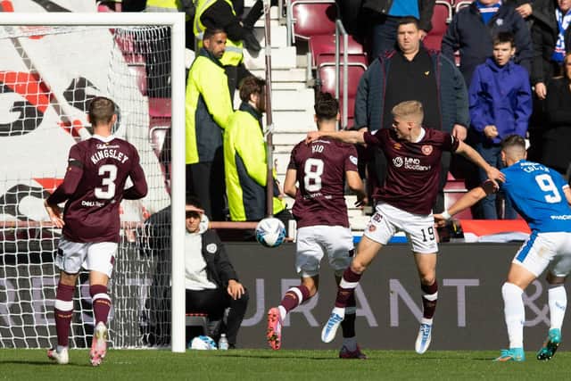 Antonio Colak opens the scoring for Rangers in the 4-0 victory over Hearts. Picture: SNS