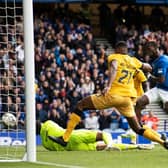 Abdallah Sima scores from close range to make it 3-0 for Rangers against Livingston.