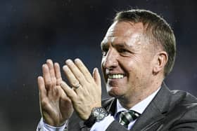 Celtic manager Brendan Rodgers applauds the fans at Kilmarnock.