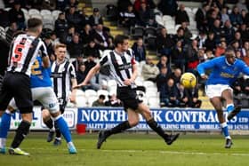 Joe Aribo curls a shot around St Mirren captain Joe Shaughnessy to make it 4-0 for Rangers in their Premiership fixture in Paisley. (Photo by Craig Williamson / SNS Group)
