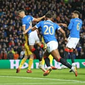 Leon Balogun opens the scoring for Rangers against Brondby at Ibrox but the defender had to limp off later in the match with a hamstring issue. (Photo by Craig Williamson / SNS Group)