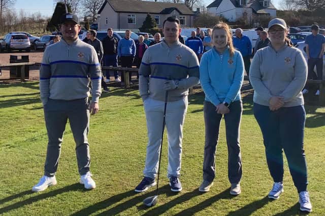 Respective gents and ladies captains Aaron McIntyre and Lucy McIntyre are flanked by vice captains Jake Swan (1st left) and Keri Bruce