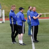 Mark Weir (1st right) surveys the action during Saturday's 5-1 thumping of Royal Albert (Pic by Kevin Ramage)