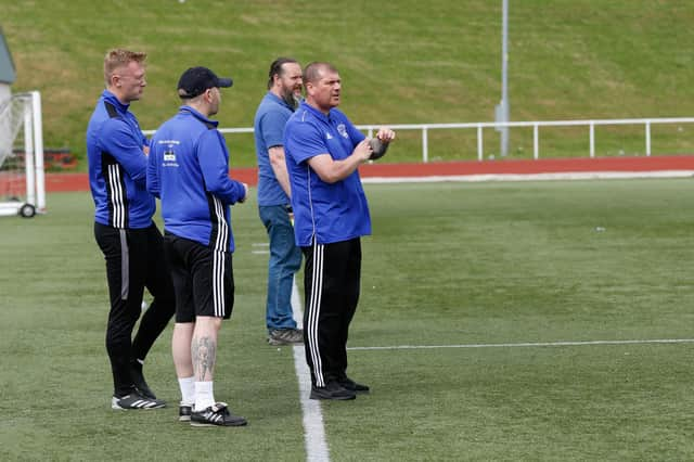 Mark Weir (1st right) surveys the action during Saturday's 5-1 thumping of Royal Albert (Pic by Kevin Ramage)