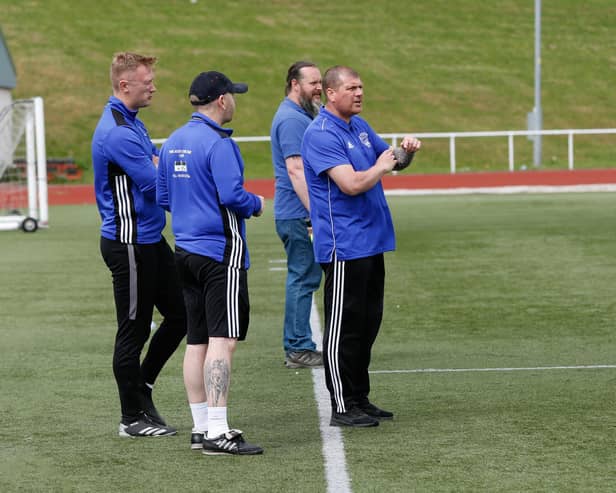 Mark Weir (1st right) surveys the action during Saturday's 5-1 thumping of Royal Albert (Pic by Kevin Ramage)