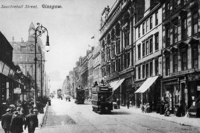 Trams on Sauchiehall Street, circa 1910.