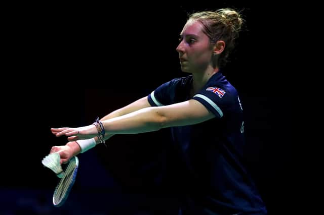 Kirsty Gilmour playing a women's singles group-stage badminton match during the 2nd European Games in June 2019 in Belarus (Photo by Dean Mouhtaropoulos/Getty Images)