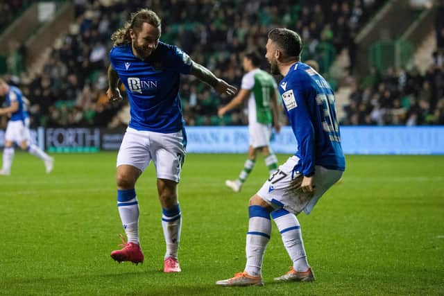St Johnstone's Stevie May celebrates with Nicky Clark. (Photo by Mark Scates / SNS Group)
