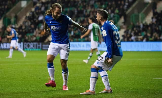 St Johnstone's Stevie May celebrates with Nicky Clark. (Photo by Mark Scates / SNS Group)