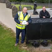 Ricky Blackley (Miller Homes), Neil Duffy (Duffy & McCann) and Councillor Willie Doolan at the memorial