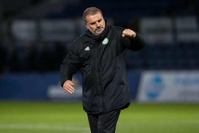 Celtic manager Ange Postecoglou celebrates at full time after the 4-1 win over Ross County in Dingwall. (Photo by Alan Harvey / SNS Group)