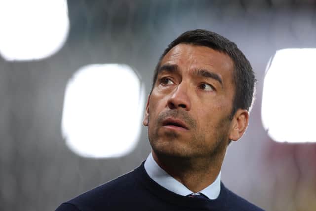 Rangers manager Giovanni van Bronckhorst looks on prior to the Europa League semi-final first leg against RB Leipzig. (Photo by Maja Hitij/Getty Images)