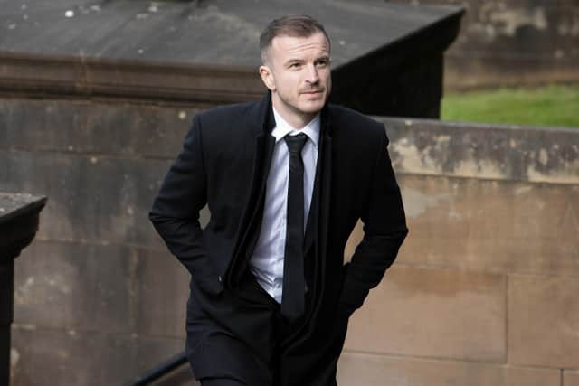 Former Rangers player and current Hearts midfielder Andy Halliday at the funeral of Rangers kitman Jimmy Bell