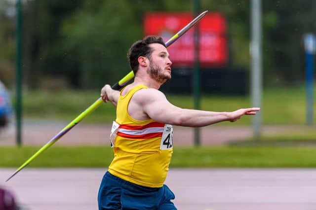 Thomas Lafferty on his way to a season's best throw in the javelin (Submitted pic)
