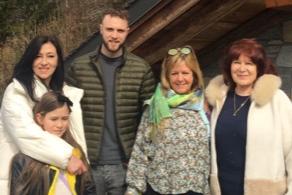 Safe and sound in France...Vik and Tom with her sister Kristina (9), mum Oksana and gran Viktoriya.