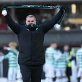 Ange Postecoglou salutes the Celtic fans after the 3-0 win at Dundee United (Photo by Craig Williamson / SNS Group)