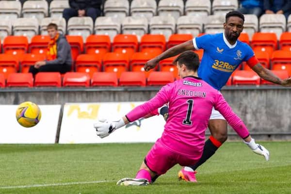 Rangers striker Jermain Defoe is denied by a smart save from Partick Thistle goalkeeper Jamie Sneddon in the first half of the pre-season friendly at Firhill. (Photo by Craig Williamson / SNS Group)