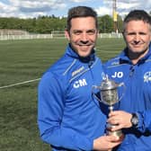 Craig McKinlay (left) and fellow Cumbernauld Colts co-manager James Orr after their League Cup win in 2018