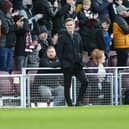 Graham Alexander surveys the action at Tynecastle (Pic by Ian McFadyen)