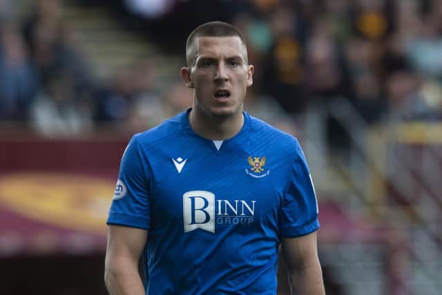 Alex Mitchell in action for St Johnstone during a cinch Premiership match between Motherwell and St. Johnstone at Fir Park, on August 06, 2022, in Motherwell, Scotland.