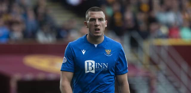 Alex Mitchell in action for St Johnstone during a cinch Premiership match between Motherwell and St. Johnstone at Fir Park, on August 06, 2022, in Motherwell, Scotland.