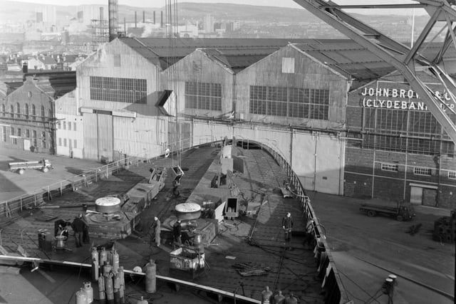 The Queen Elizabeth II liner being fitted out at John Brown shipyard in Clydebank in December 1967