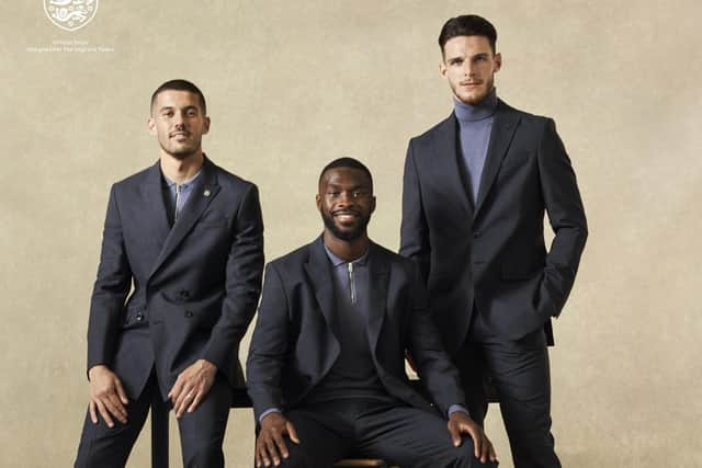 Conor Coady wears: The DB Wool Suit Jacket, The Merino Zip Polo, The Wool Suit Trouser & The Loafer
Fikayo Tomori wears: The SB Wool Suit Jacket, The Merino Zip Polo, The Wool Suit Trouser & The Loafer
Declan Rice wears: The SB Wool Suit Jacket, The Merino Roll Neck, The Wool Suit Trouser & The Loafer