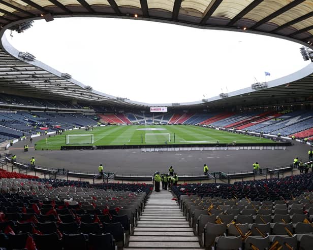The scene of the Scottish Cup final at Hampden Park, Glasgow ahead of kick off.