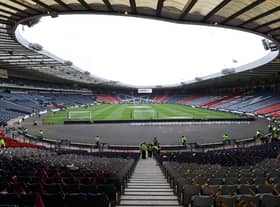 The scene of the Scottish Cup final at Hampden Park, Glasgow ahead of kick off.