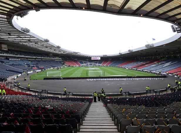 <p>The scene of the Scottish Cup final at Hampden Park, Glasgow ahead of kick off.</p>
