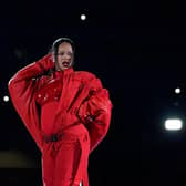 Barbadian singer Rihanna performs during the halftime show of Super Bowl LVII between the Kansas City Chiefs and the Philadelphia Eagles at State Farm Stadium in Glendale, Arizona, on February 12, 2023. (Photo by TIMOTHY A. CLARY/AFP via Getty Images)