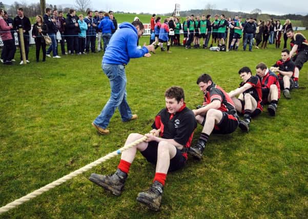 Biggar Young Farmers A team in Tug 'o War action at Biggar Rugby Club  -  Picture by Andrew Wilson © 2013
Picture by Andrew Wilson