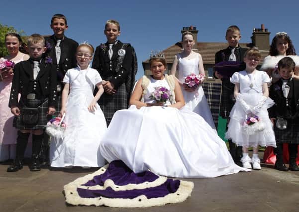 Royal Court...Queen Amy Reid with her courtiers at Blackwood and Kirkmuirhill Gala Day 2013 (Pic Helen Barrington)