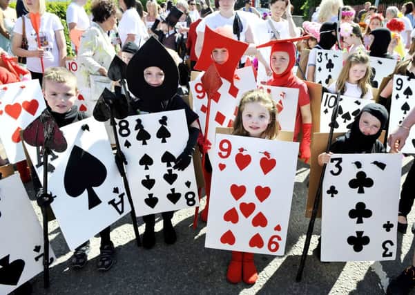 Stacking the cards...for 'Alice in Wonderland' by Carluke Primary at Carluke Gala Day 2013 (Pic Lindsay Addison)