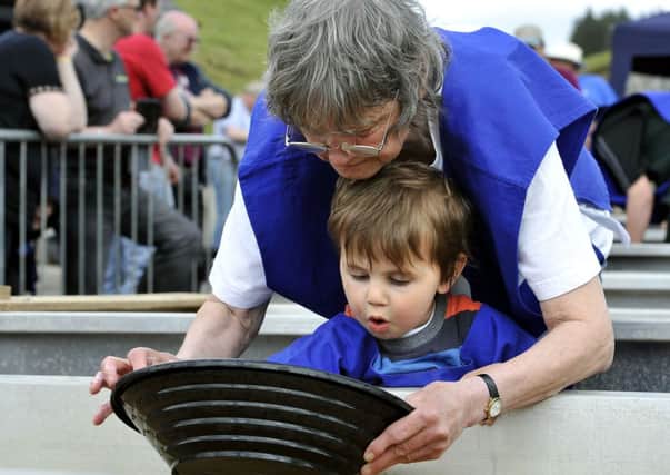 Treasure hunt...wee one gets a helping hand looking for gold at the Scottish Goldpanning Championships on May 25, 2013 (Pic Lindsay Addison)