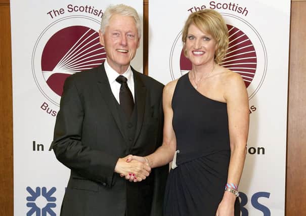 When Val met Bill...Former President Bill Clinton with Scottish Business Award nominee Valerie Barr, of Lanark (Pic by Colin Hattersley Photography)